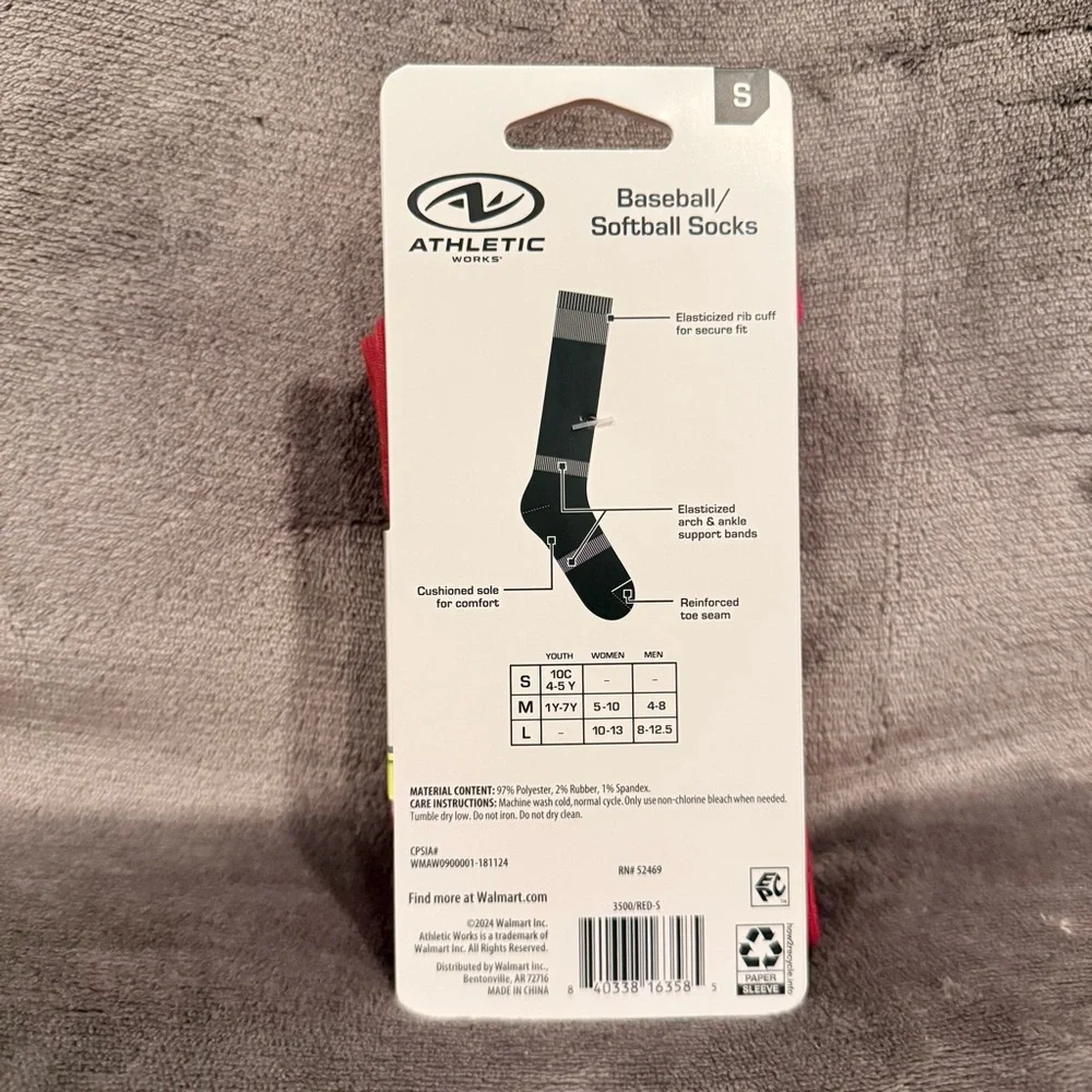 Athletic Works red 2-pk baseball/ softball unisex socks